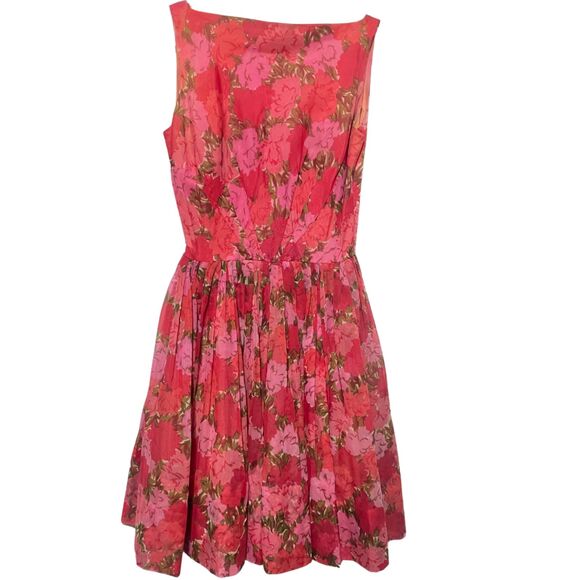 Vintage 1950s Sleeveless Red Pink Floral Swing Dress - Picture 7 of 15